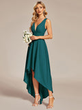 Deep V-Neck High-Low Sleeveless A-Line Wedding Guest Dress Prom Party Bridesmaid Dresses