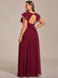 Vestido de dama de honor de gasa con escote en A, plisado, mangas con volantes y abertura en la espalda, vestidos de noche formales