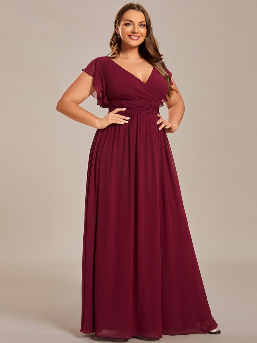 Plus Size Chiffon Pleated A-Line Back Cutout Bridesmaid Dress Formal Evening Dresses Gowns