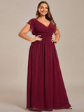 Vestido de dama de honor de gasa con escote en A, plisado, mangas con volantes y abertura en la espalda, vestidos de noche formales