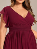Vestido de dama de honor de gasa con escote en A, plisado, mangas con volantes y abertura en la espalda, vestidos de noche formales