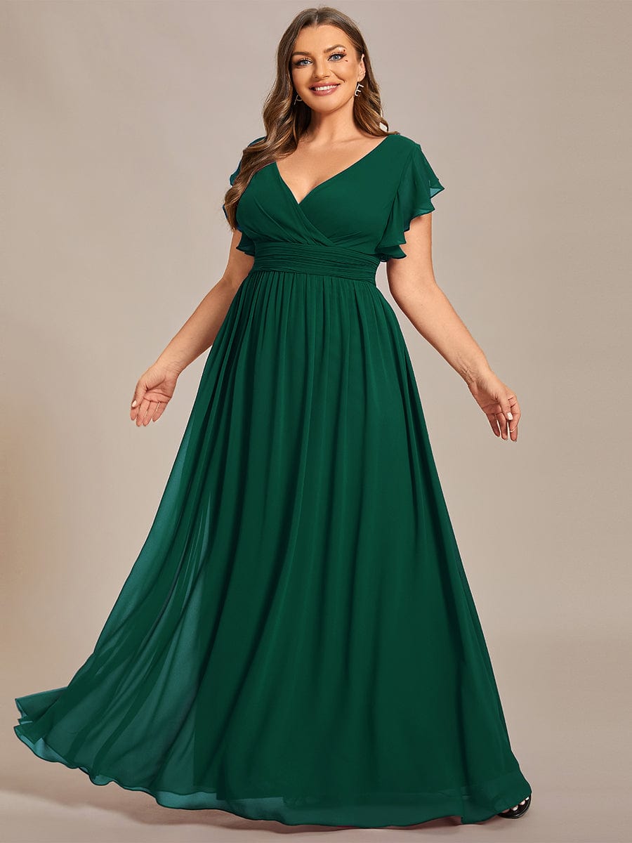 Plus Size Chiffon Pleated A-Line Back Cutout Bridesmaid Dress Formal Evening Dresses Gowns