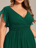 Vestido de dama de honor de gasa con escote en A, plisado, mangas con volantes y abertura en la espalda, vestidos de noche formales