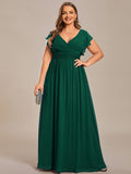 Vestido de dama de honor de gasa con escote en A, plisado, mangas con volantes y abertura en la espalda, vestidos de noche formales