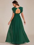 Vestido de dama de honor de gasa con escote en A, plisado, mangas con volantes y abertura en la espalda, vestidos de noche formales