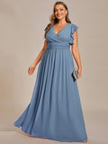 Plus Size Chiffon Pleated A-Line Back Cutout Bridesmaid Dress Formal Evening Dresses Gowns