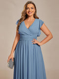Vestido de dama de honor de gasa con escote en A, plisado, mangas con volantes y abertura en la espalda, vestidos de noche formales
