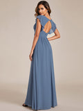 Vestido de dama de honor de gasa con escote en A, plisado, mangas con volantes y abertura en la espalda, vestidos de noche formales