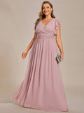 Plus Size Chiffon Pleated A-Line Back Cutout Bridesmaid Dress Formal Evening Dresses Gowns