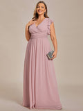 Vestido de dama de honor de gasa con escote en A, plisado, mangas con volantes y abertura en la espalda, vestidos de noche formales