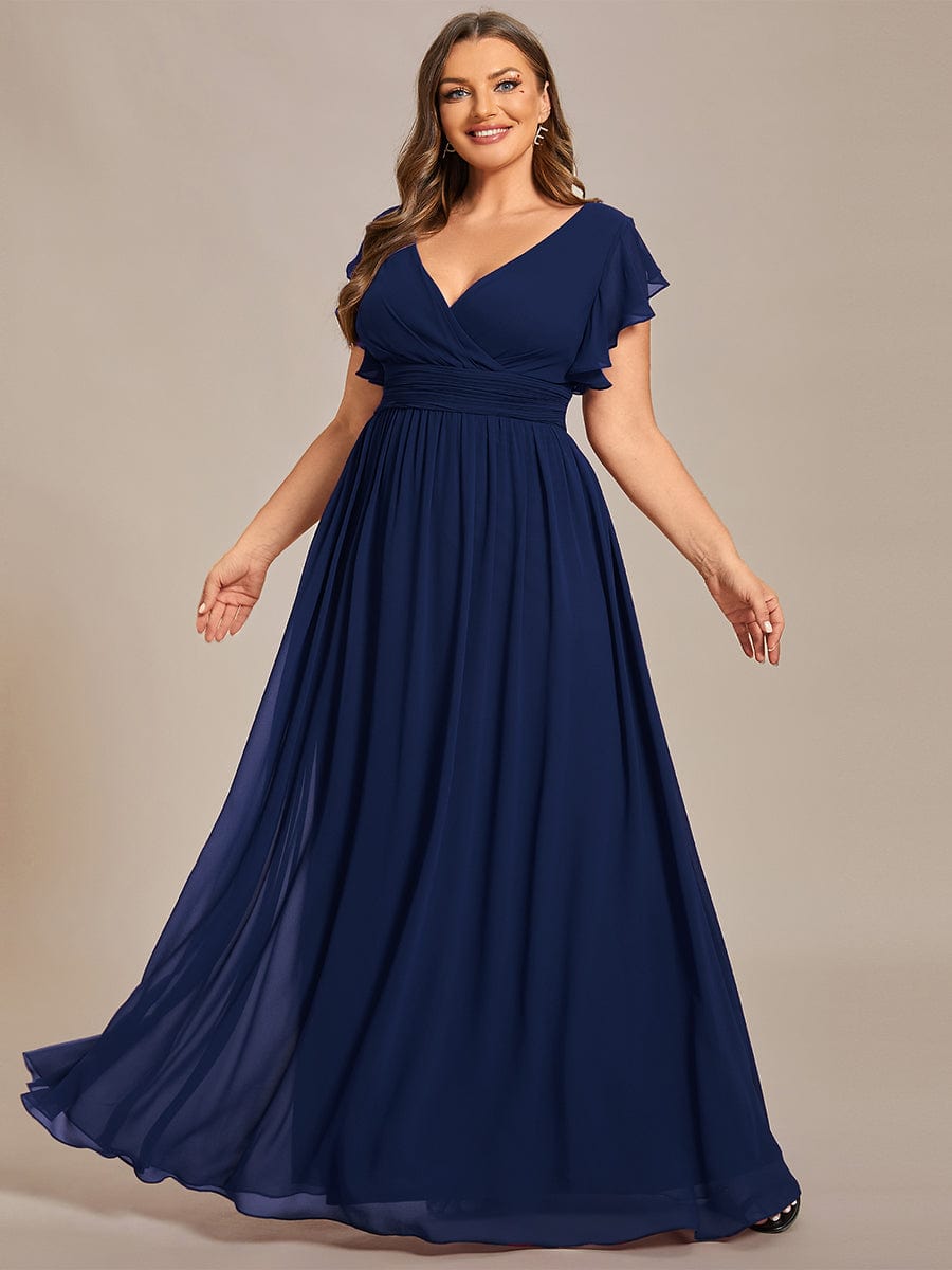 Plus Size Chiffon Pleated A-Line Back Cutout Bridesmaid Dress Formal Evening Dresses Gowns
