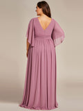 Half Sleeve V-Neck Pleated High Slit A-Line Chiffon Bridesmaid Dress Mother of the Bride Dresses
