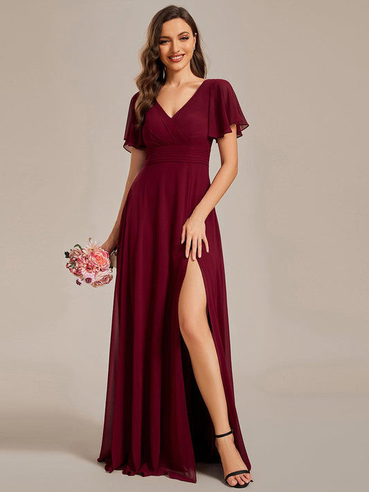 Rücken Durchsichtiger Swing-Kragen Applikation Rüschen Ärmel A-Linie Abendkleid Formelle Kleider