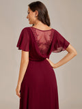 Rücken Durchsichtiger Swing-Kragen Applikation Rüschen Ärmel A-Linie Abendkleid Formelle Kleider
