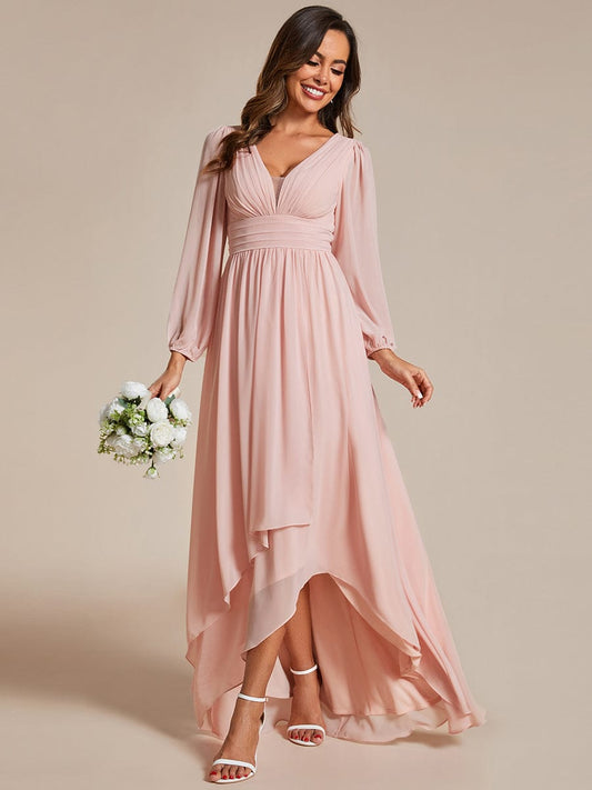 A-Line Pleated See-Through Long Lantern Midi Chiffon Bridesmaid Dress Prom Party Dresses