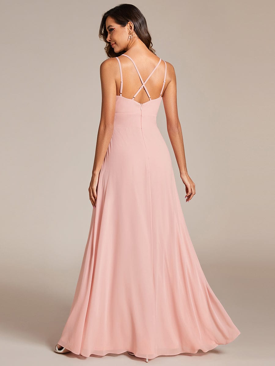 Deep V-Neck High Front Slit Spaghetti Strap Back X-Cross Bridesmaid Dress Prom Evening Dresses