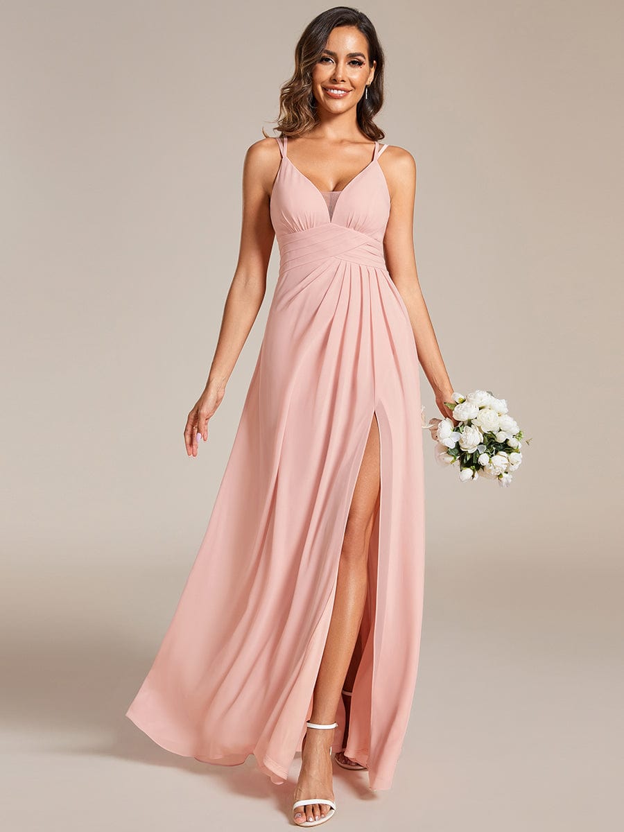 Deep V-Neck High Front Slit Spaghetti Strap Back X-Cross Bridesmaid Dress Prom Evening Dresses
