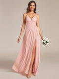 Deep V-Neck High Front Slit Spaghetti Strap Back X-Cross Bridesmaid Dress Prom Evening Dresses