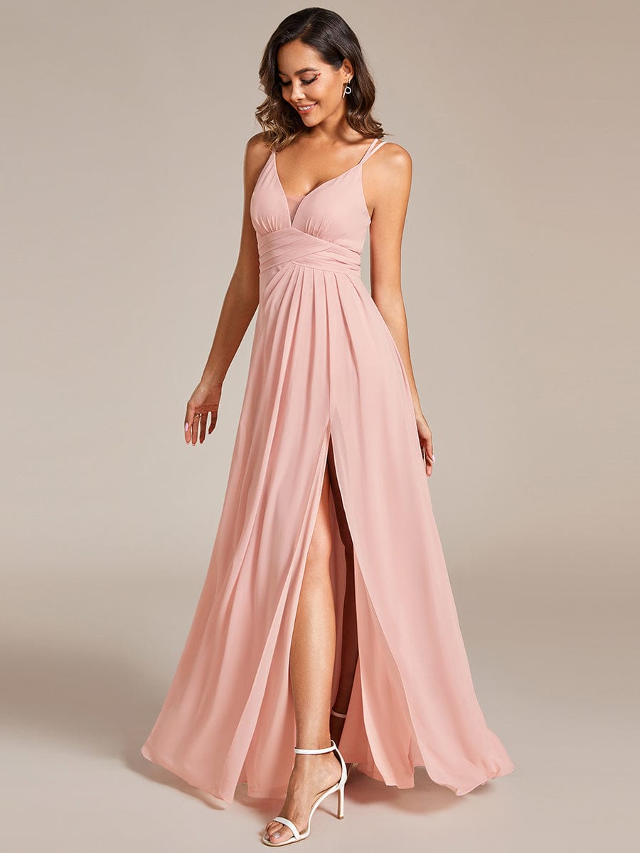 Deep V-Neck High Front Slit Spaghetti Strap Back X-Cross Bridesmaid Dress Prom Evening Dresses