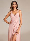 Deep V-Neck High Front Slit Spaghetti Strap Back X-Cross Bridesmaid Dress Prom Evening Dresses