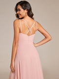 Deep V-Neck High Front Slit Spaghetti Strap Back X-Cross Bridesmaid Dress Prom Evening Dresses