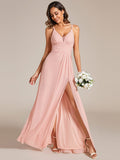 Deep V-Neck High Front Slit Spaghetti Strap Back X-Cross Bridesmaid Dress Prom Evening Dresses