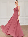 Vestido de dama de honor de gasa sin mangas con espalda de encaje y corte A hasta el suelo