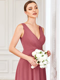 Vestido de dama de honor de gasa sin mangas con espalda de encaje y corte A hasta el suelo