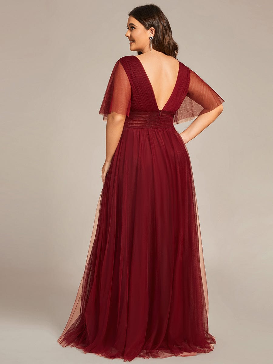 Custom Size A-Line Pleated Flutter Sleeve Tulle Maxi Bridesmaid Dress Mother of the Bride Dress Evening Gowns