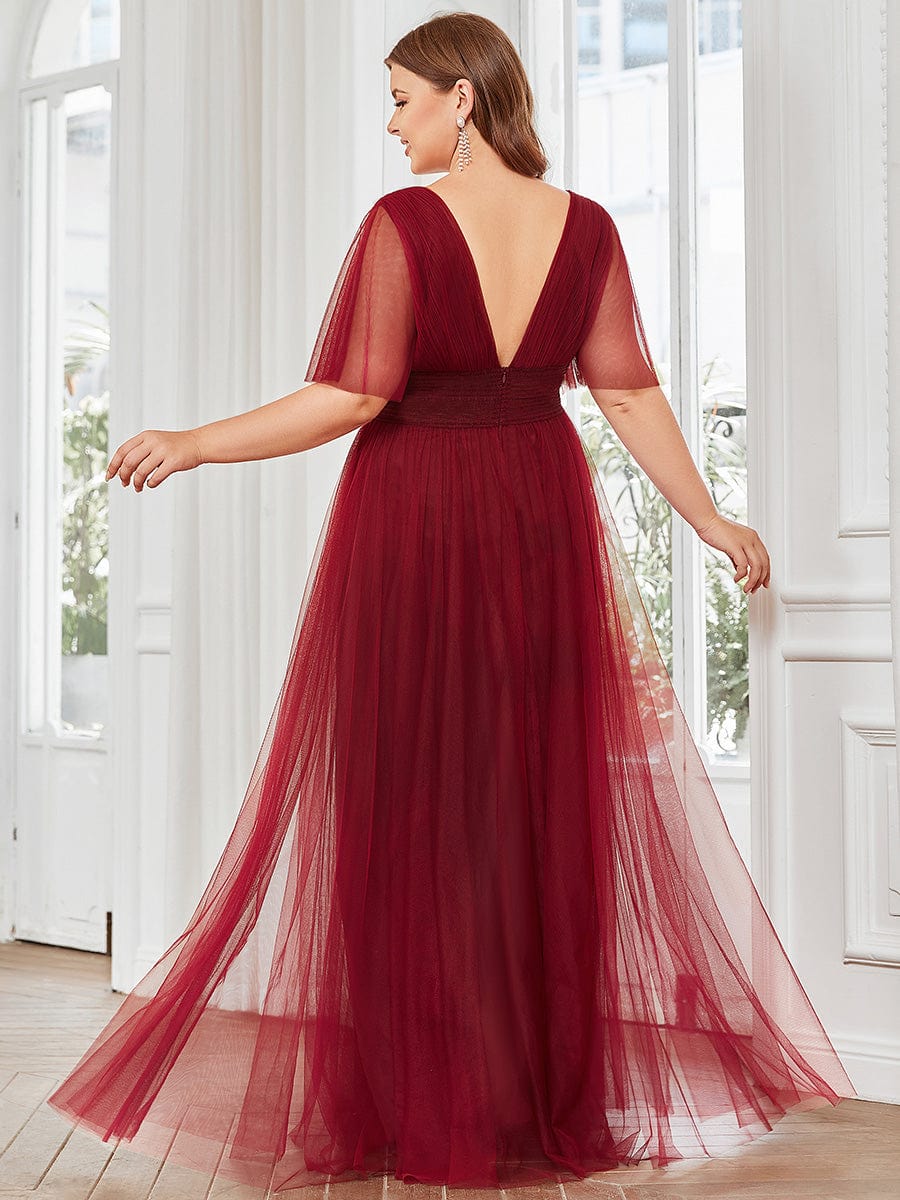 Custom Size A-Line Pleated Flutter Sleeve Tulle Maxi Bridesmaid Dress Mother of the Bride Dress Evening Gowns