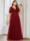 Custom Size A-Line Pleated Flutter Sleeve Tulle Maxi Bridesmaid Dress Mother of the Bride Dress Evening Gowns