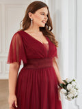 Custom Size A-Line Pleated Flutter Sleeve Tulle Maxi Bridesmaid Dress Mother of the Bride Dress Evening Gowns