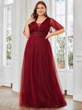 Custom Size A-Line Pleated Flutter Sleeve Tulle Maxi Bridesmaid Dress Mother of the Bride Dress Evening Gowns