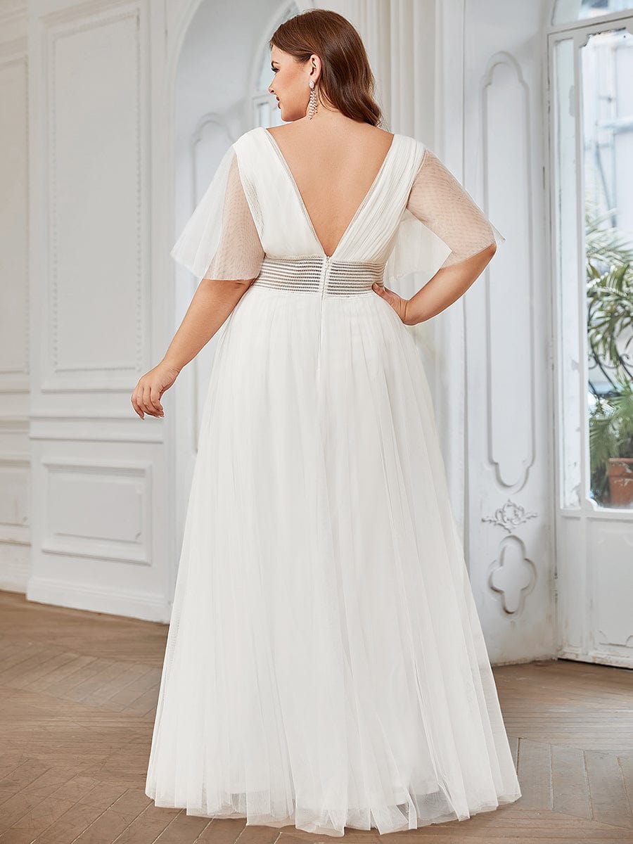 Custom Size A-Line Pleated Flutter Sleeve Tulle Maxi Bridesmaid Dress Mother of the Bride Dress Evening Gowns