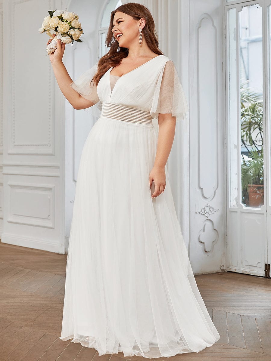 Custom Size A-Line Pleated Flutter Sleeve Tulle Maxi Bridesmaid Dress Mother of the Bride Dress Evening Gowns