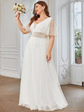 Custom Size A-Line Pleated Flutter Sleeve Tulle Maxi Bridesmaid Dress Mother of the Bride Dress Evening Gowns