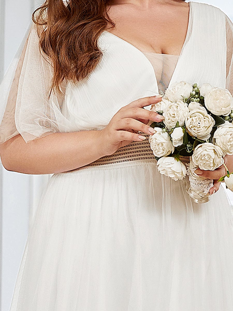 Custom Size A-Line Pleated Flutter Sleeve Tulle Maxi Bridesmaid Dress Mother of the Bride Dress Evening Gowns