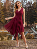 Chiffon Double V-Neck A Line Bridesmaid Dress with Asymmetrical Hem Junior Dresses Prom Gowns