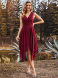 Chiffon Double V-Neck A Line Bridesmaid Dress with Asymmetrical Hem Junior Dresses Prom Gowns