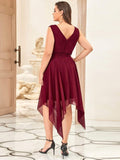 Custom Size Chiffon Double V Neck Asymmetrical Hem Dress Junior Bridesmaid Dresses Party Gowns