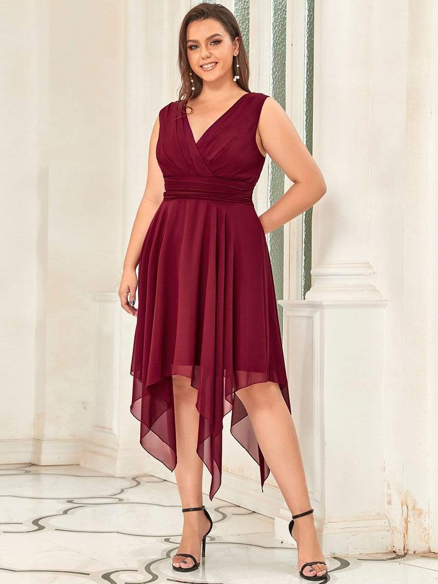 Custom Size Chiffon Double V Neck Asymmetrical Hem Dress Junior Bridesmaid Dresses Party Gowns