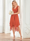 Chiffon Double V-Neck A Line Bridesmaid Dress with Asymmetrical Hem Junior Dresses Prom Gowns