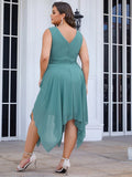 Custom Size Chiffon Double V Neck Asymmetrical Hem Dress Junior Bridesmaid Dresses Party Gowns