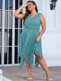 Custom Size Chiffon Double V Neck Asymmetrical Hem Dress Junior Bridesmaid Dresses Party Gowns