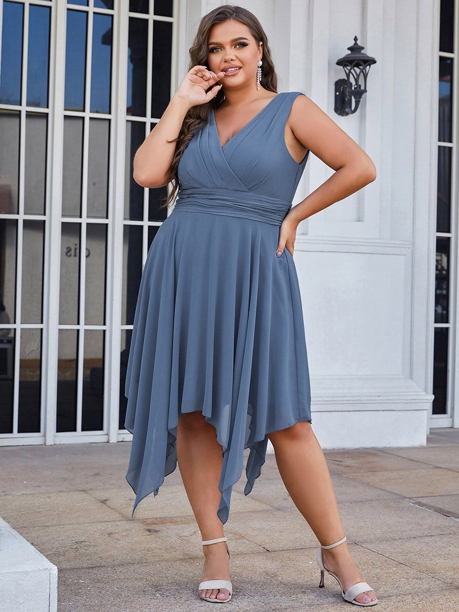 Custom Size Chiffon Double V Neck Asymmetrical Hem Dress Junior Bridesmaid Dresses Party Gowns