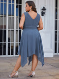 Custom Size Chiffon Double V Neck Asymmetrical Hem Dress Junior Bridesmaid Dresses Party Gowns