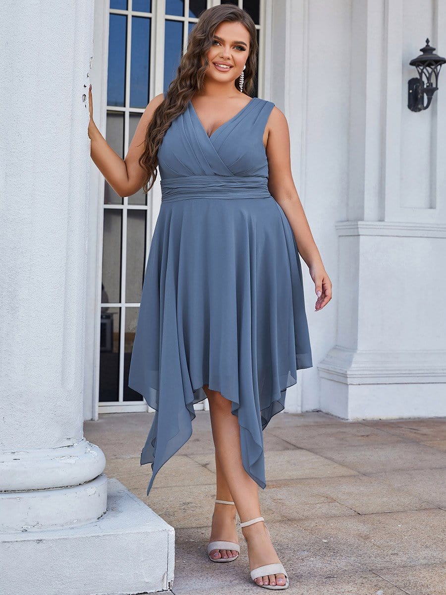 Custom Size Chiffon Double V Neck Asymmetrical Hem Dress Junior Bridesmaid Dresses Party Gowns
