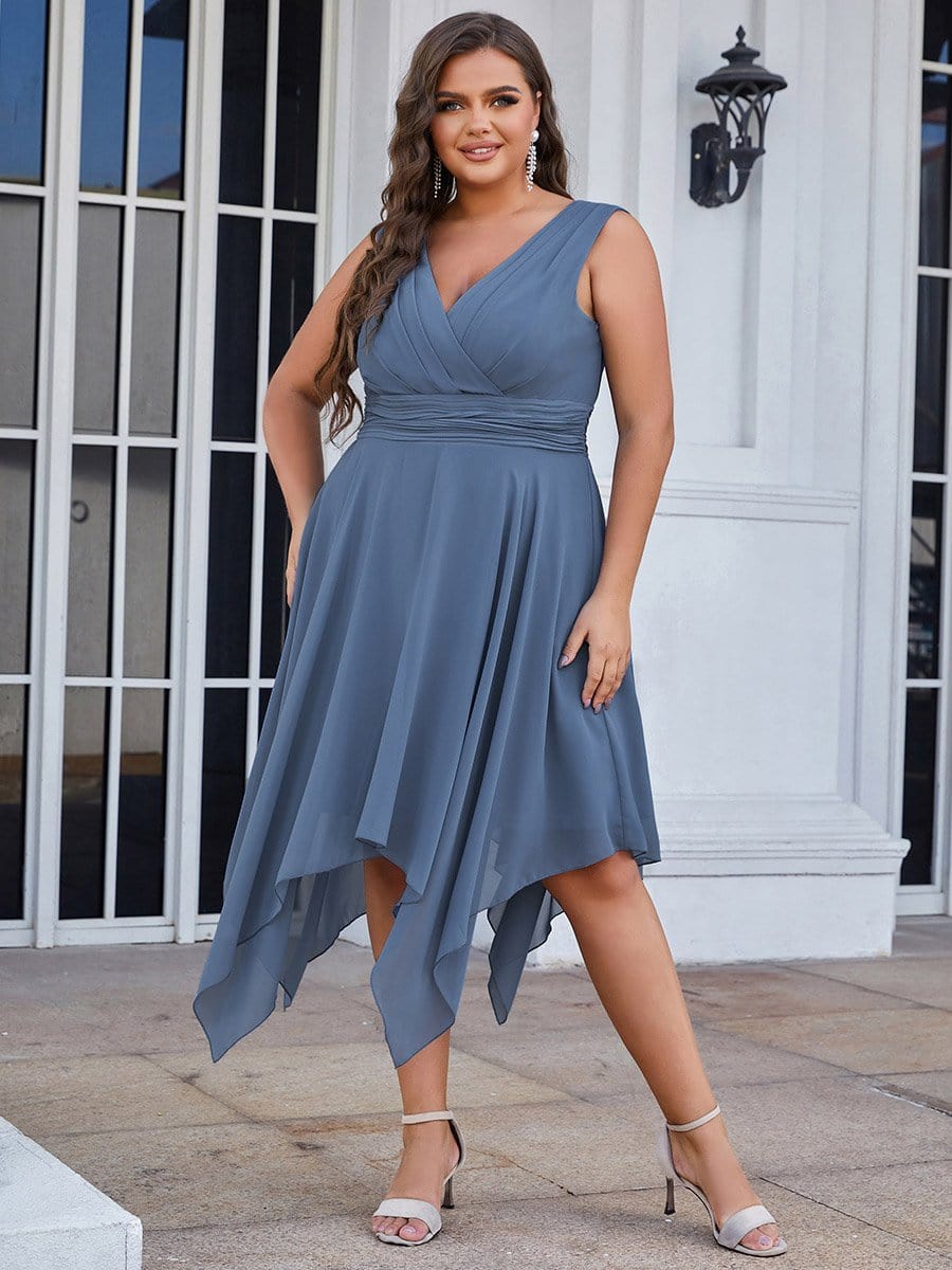 Custom Size Chiffon Double V Neck Asymmetrical Hem Dress Junior Bridesmaid Dresses Party Gowns
