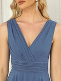 Chiffon Double V-Neck A Line Bridesmaid Dress with Asymmetrical Hem Junior Dresses Prom Gowns