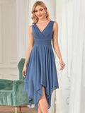 Chiffon Double V-Neck A Line Bridesmaid Dress with Asymmetrical Hem Junior Dresses Prom Gowns